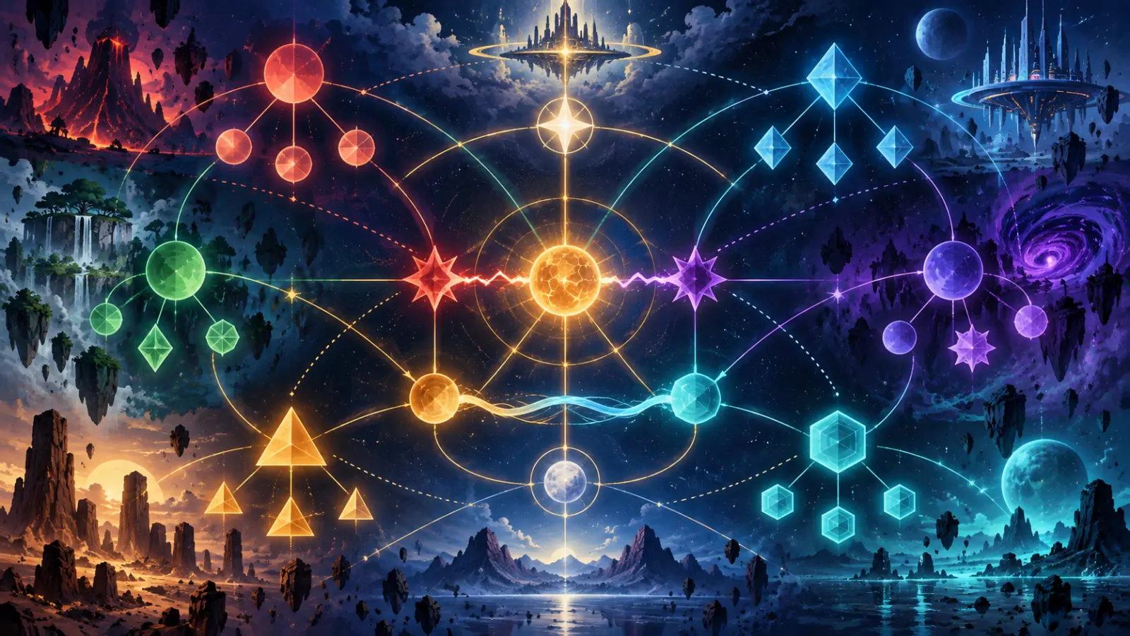 Abstract relationship constellation representing the Dragon Ball ensemble