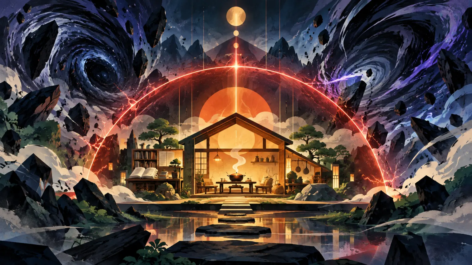 Abstract home and strength illustration representing Chi-Chi's family role