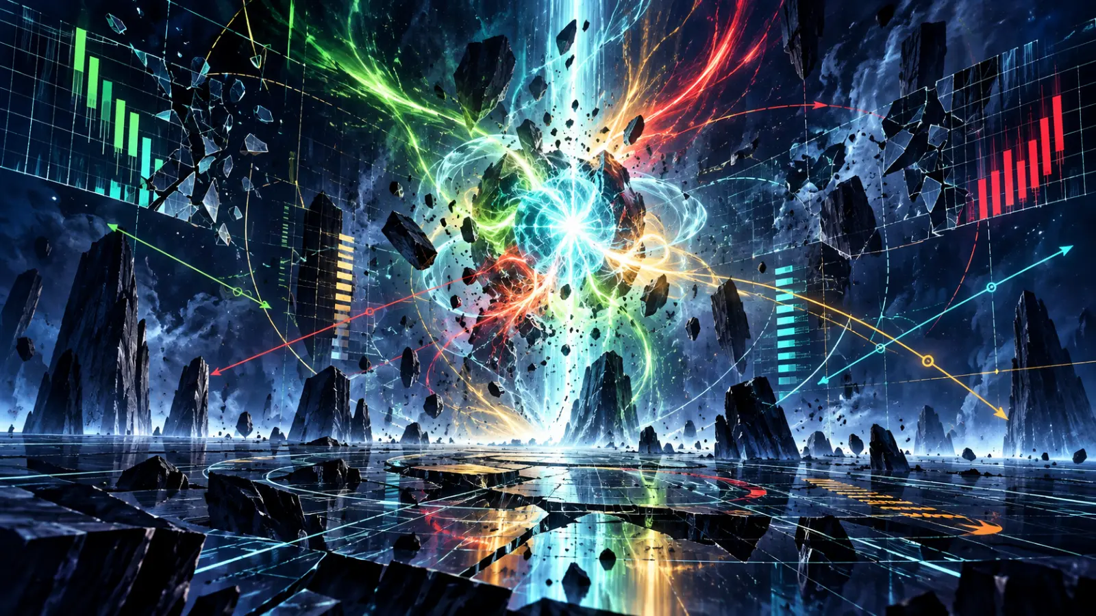 Abstract measuring grid breaking under energy to represent power levels