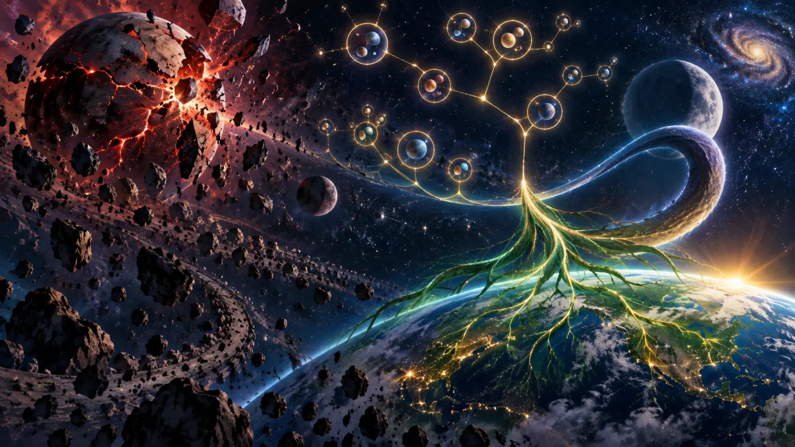 Abstract space and energy illustration representing Saiyan history