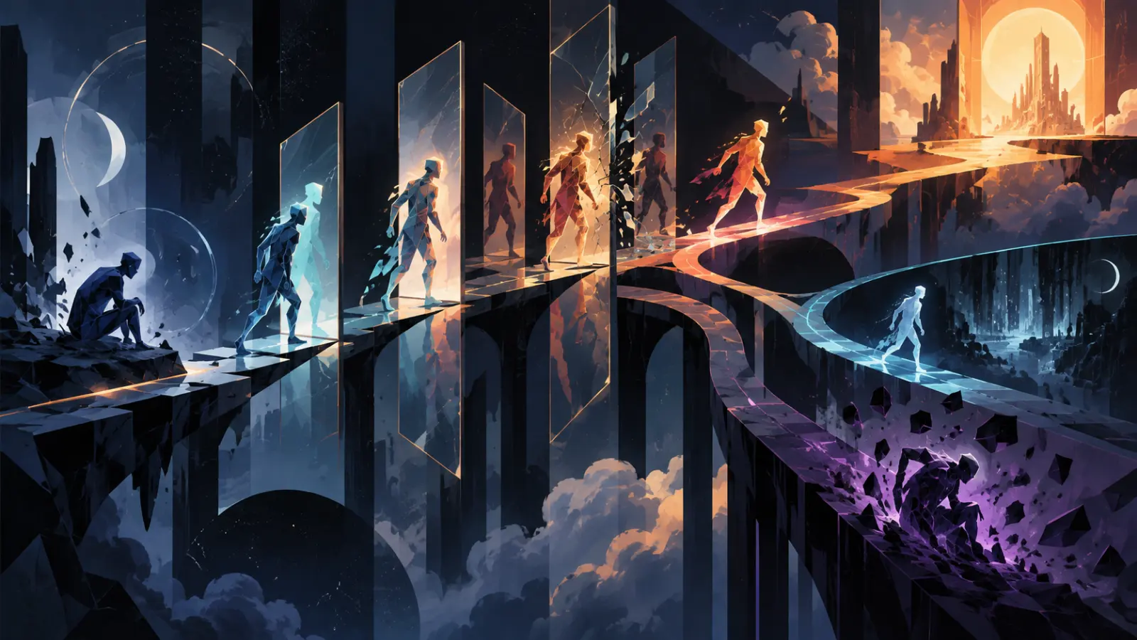 Abstract journey through choices, pressure and character change
